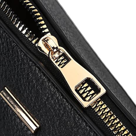 Leatherette Crossbody Bag with Handle Drop - Black
