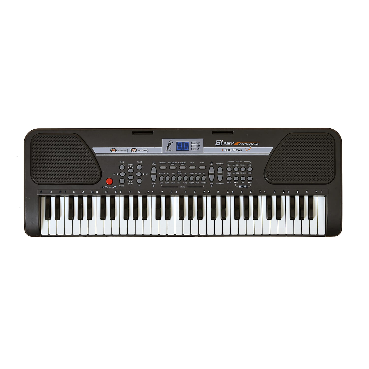 61 Key Electronic Piano with Mic - 40 Demo Songs, 10 Rhythms, 16 Timbres - Battery (not inc) or Mains Power
