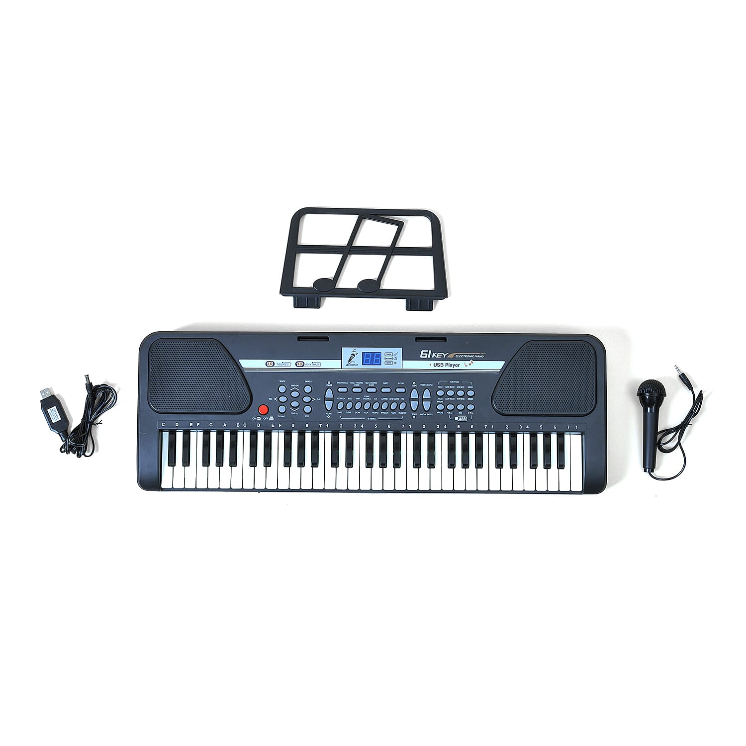 61 Key Electronic Piano with Mic - 40 Demo Songs, 10 Rhythms, 16 Timbres - Battery (not inc) or Mains Power