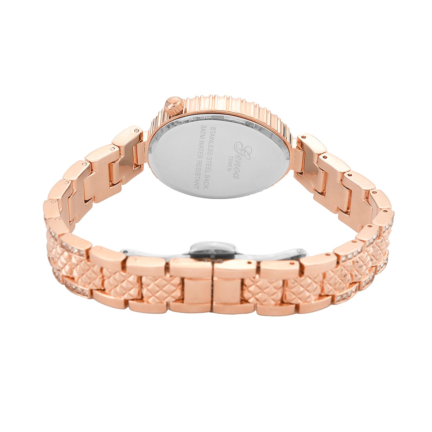 GENOA TIME V2 Miyota 2035 Japan Movement 3ATM Water Resistant White Crystal & Pink MOP Dial Watch with Rose Gold Colour Carving Strap