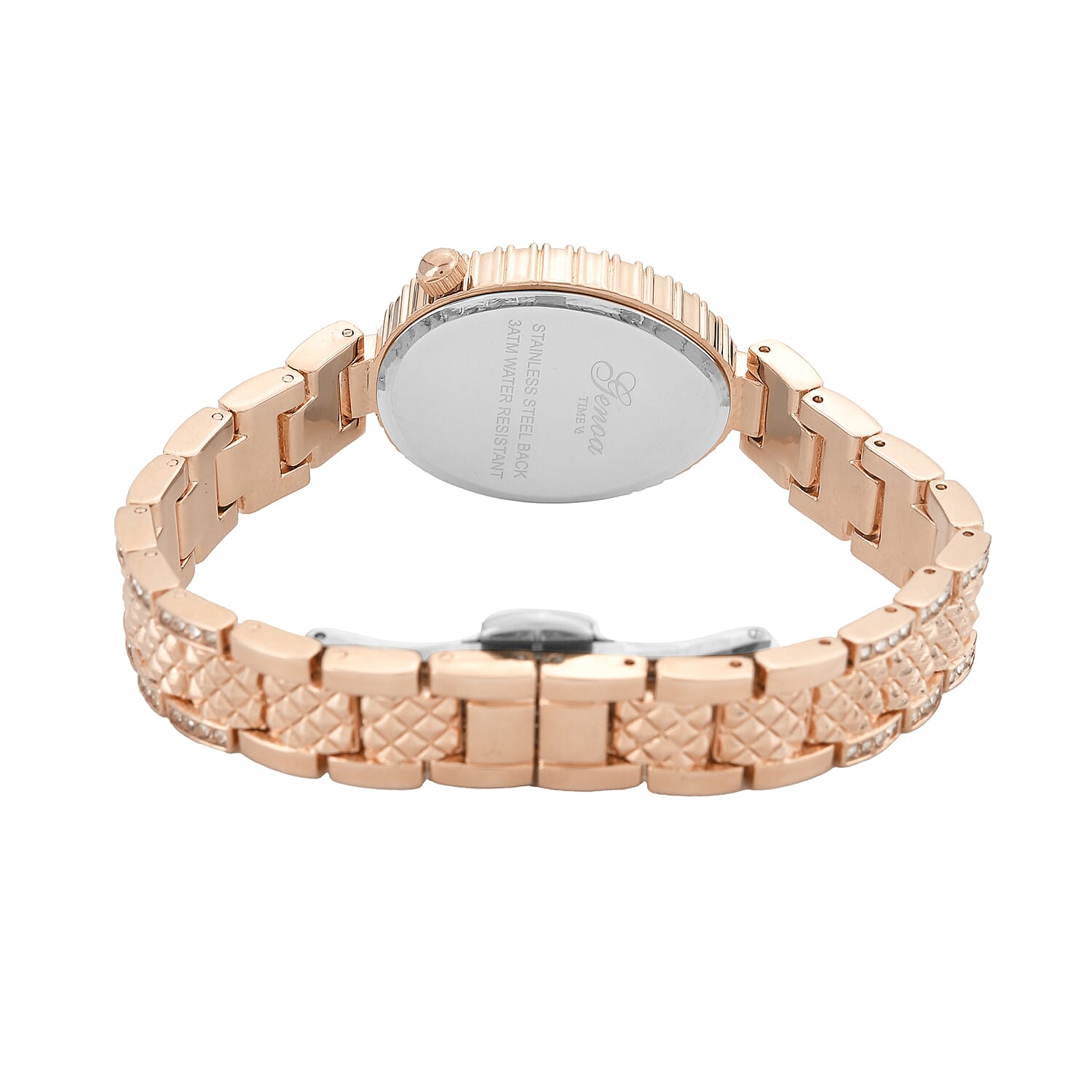 GENOA TIME V2 Miyota 2035 Japan Movement 3ATM Water Resistant White Crystal & Pink MOP Dial Watch with Rose Gold Colour Carving Strap