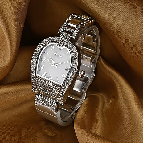 GENOA TIME V2 Seiko VJ32 with Date Japan Movement 3ATM Water Resistant White Crystal MOP Dial Watch with Silver Colour Leather & Alloy Strap