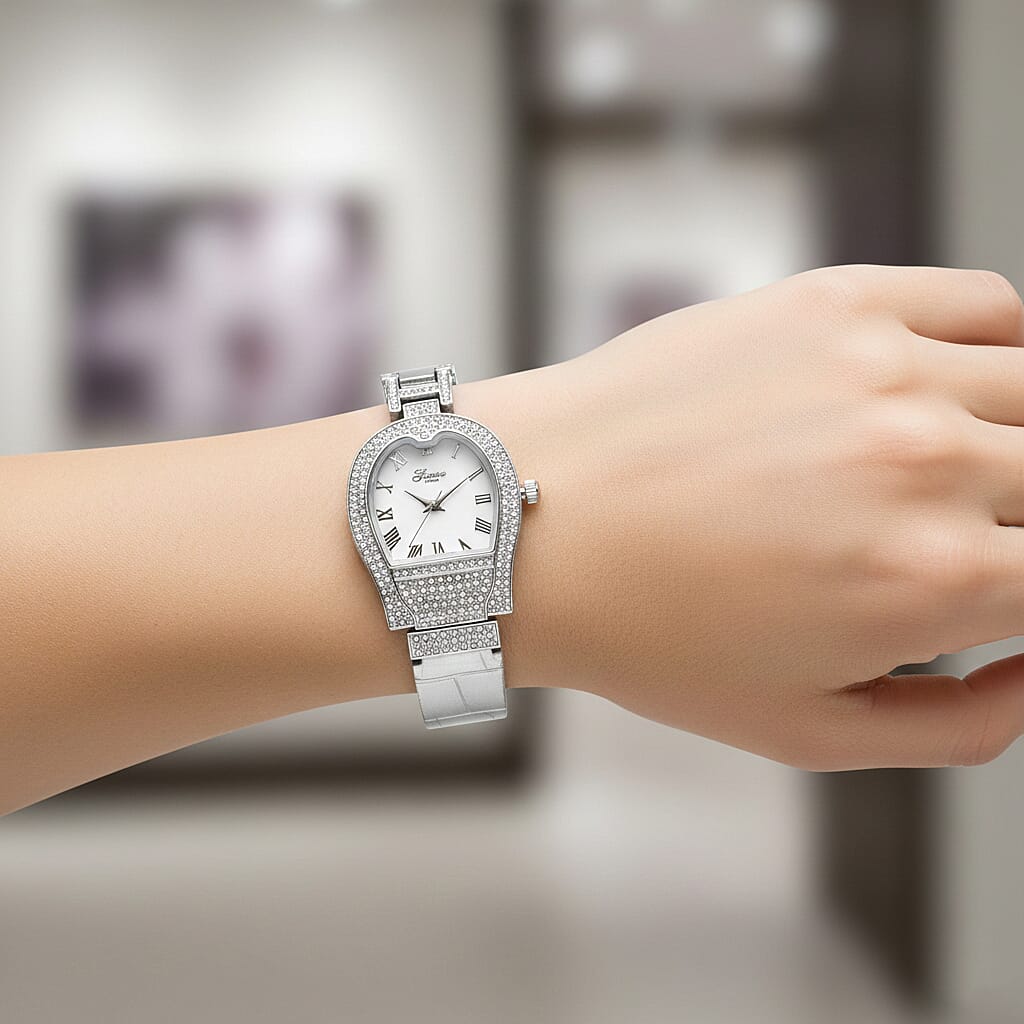 GENOA TIME V2 Seiko VJ32 with Date Japan Movement 3ATM Water Resistant White Crystal MOP Dial Watch with Silver Colour Leather & Alloy Strap