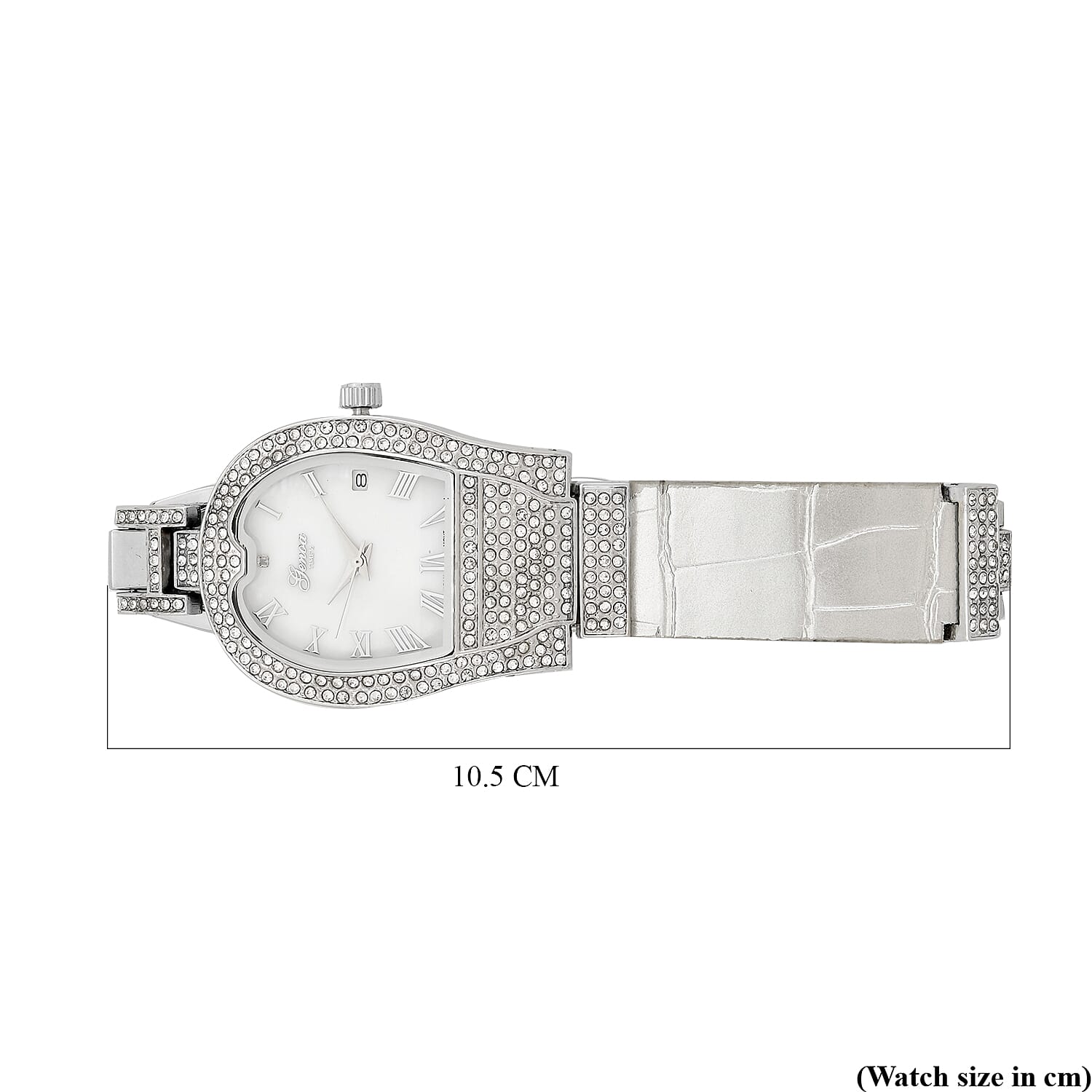 GENOA TIME V2 Seiko VJ32 with Date Japan Movement 3ATM Water Resistant White Crystal MOP Dial Watch with Silver Colour Leather & Alloy Strap