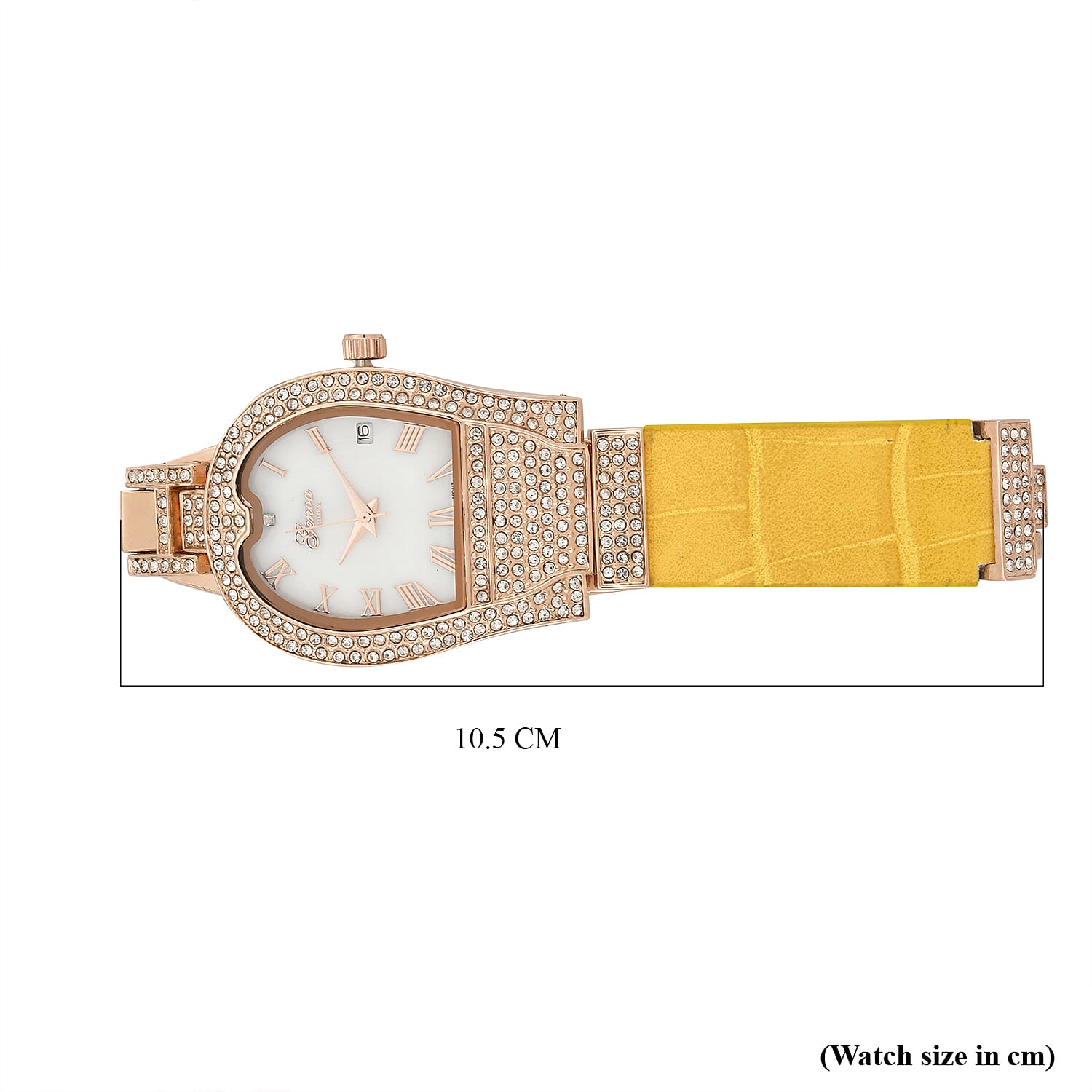 GENOA TIME V2 Seiko VJ32 with Date Japan Movement 3ATM Water Resistant White Crystal MOP Dial Watch with Yellow Leather & Alloy Strap GENOA TIME V2 Seiko VJ32 with Date Japan Movement 3ATM Water Resistant White Crystal MOP Dial Watch with Yellow Leather & Alloy Strap