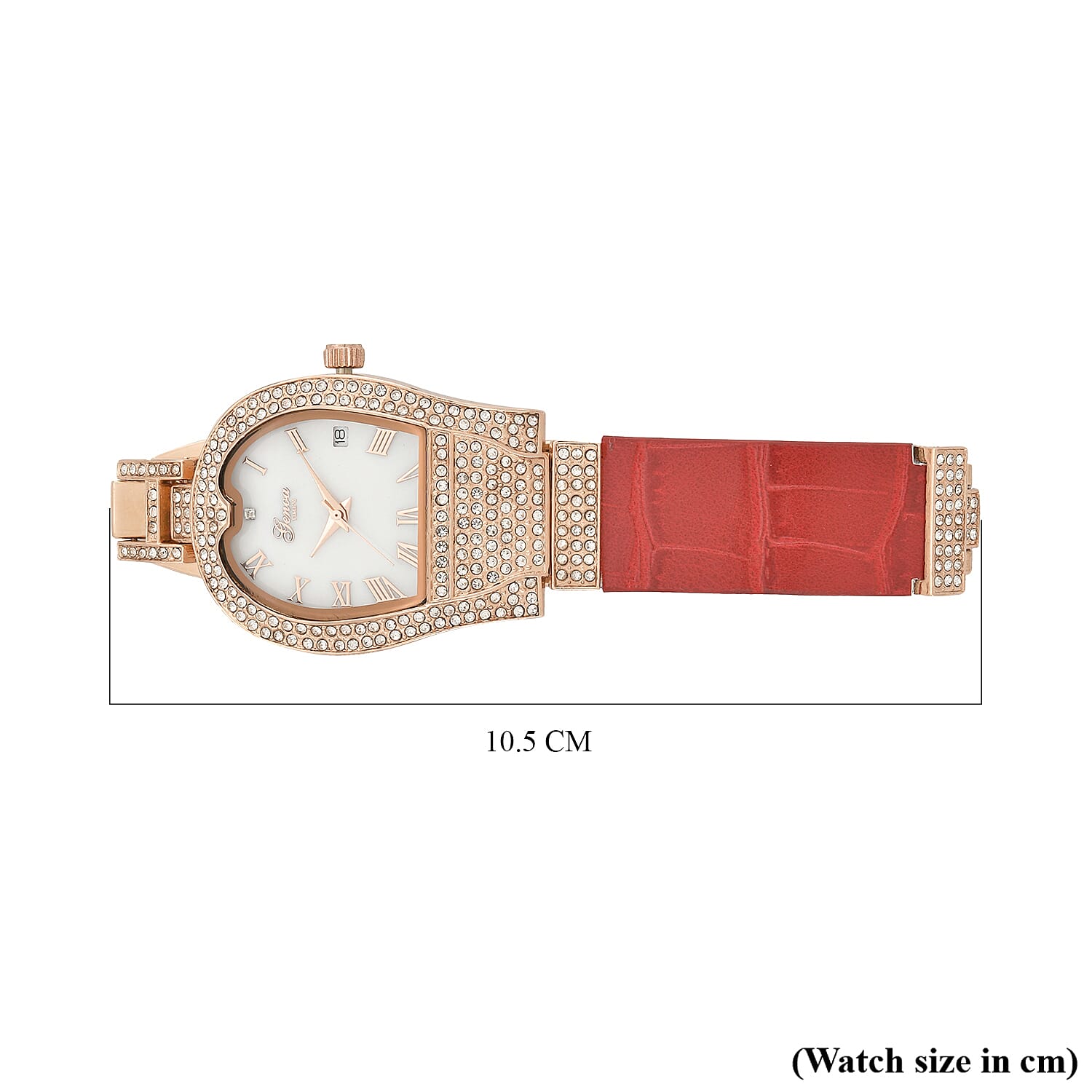 GENOA TIME V2 Seiko VJ32 with Date Japan Movement 3ATM Water Resistant White Crystal MOP Dial Watch with Red Colour Leather & Alloy Strap