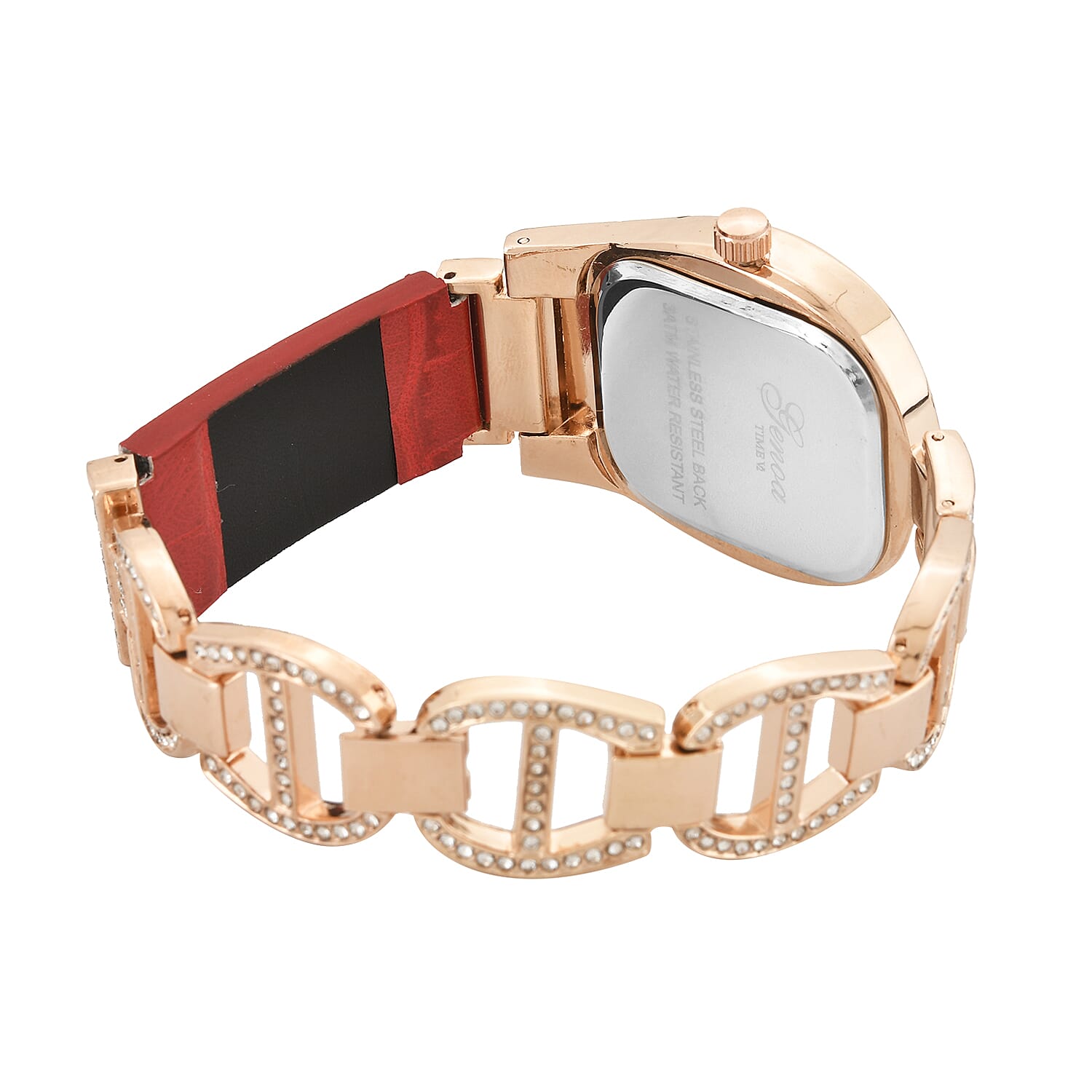 GENOA TIME V2 Seiko VJ32 with Date Japan Movement 3ATM Water Resistant White Crystal MOP Dial Watch with Red Colour Leather & Alloy Strap