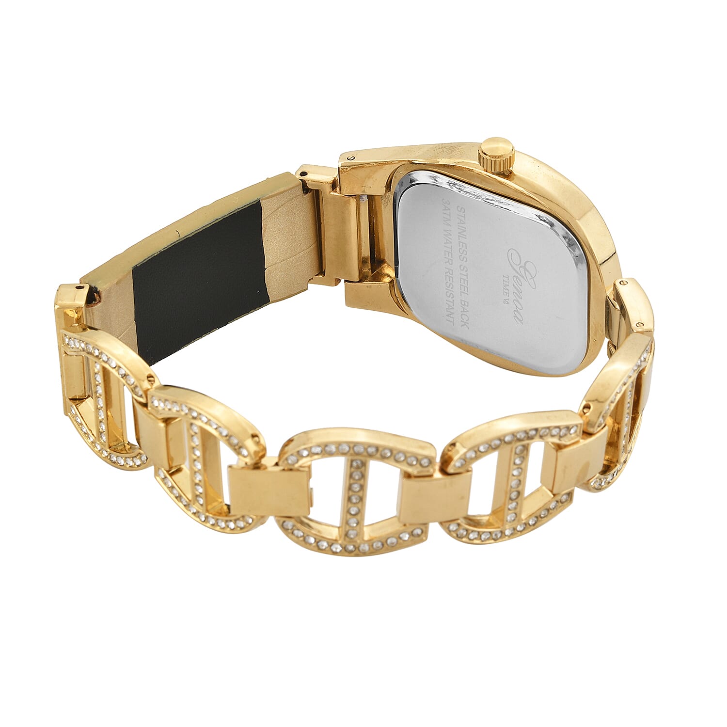 GENOA TIME V2 Seiko VJ32 with Date Japan Movement 3ATM Water Resistant White Crystal MOP Dial Watch with Gold Colour Leather & Alloy Strap