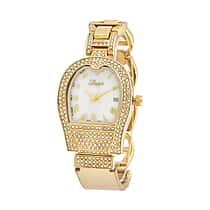 GENOA TIME V2 Seiko VJ32 with Date Japan Movement 3ATM Water Resistant White Crystal MOP Dial Watch with Gold Colour Leather & Alloy Strap