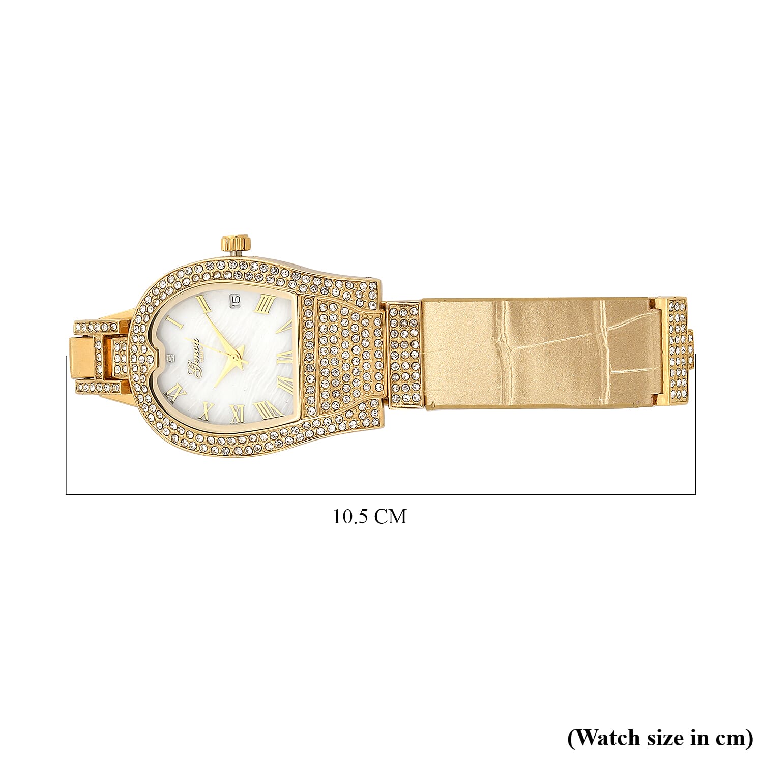 GENOA TIME V2 Seiko VJ32 with Date Japan Movement 3ATM Water Resistant White Crystal MOP Dial Watch with Gold Colour Leather & Alloy Strap