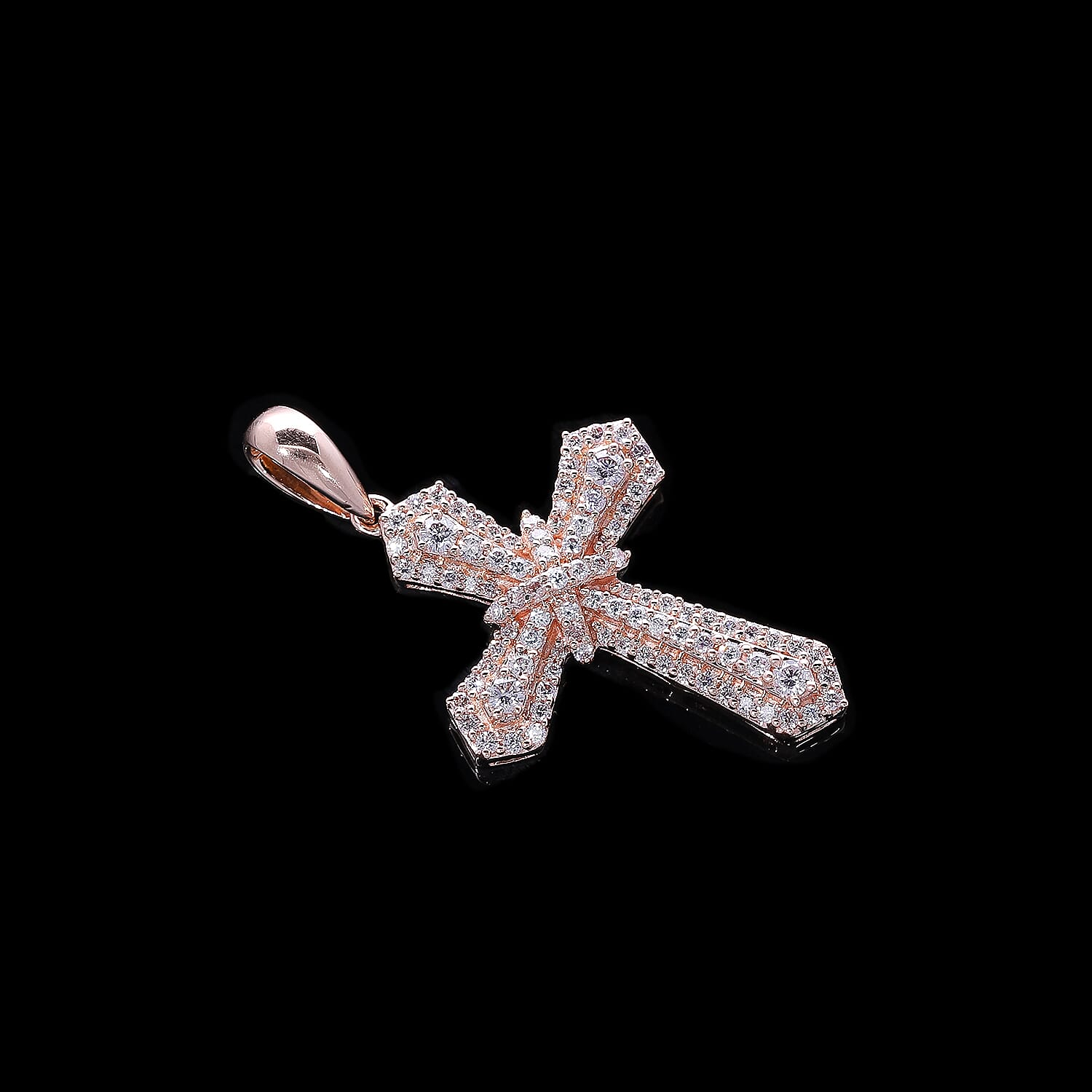 Very Rare Find- 9K Rose Gold Certified (VS-SI)  Natural Pink Diamond  Cross Pendant 0.50 Ct.