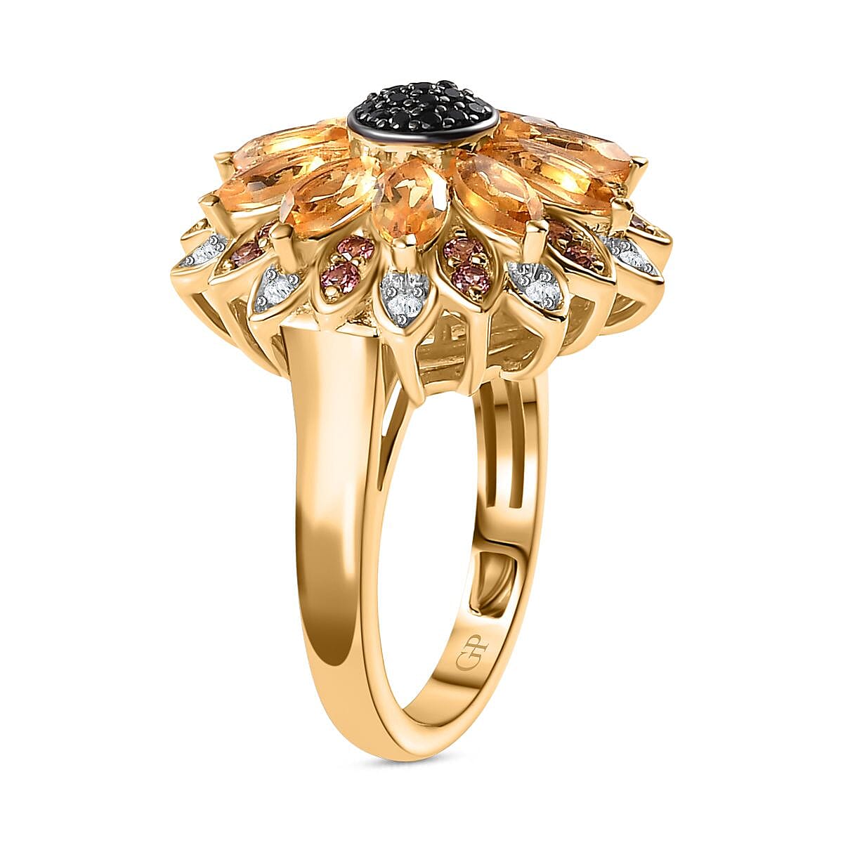 GP Black Spinel & Multi Gemstones Cluster Ring in 18K Vermeil Yellow Gold Plated Sterling Silver 3.50 Ct.