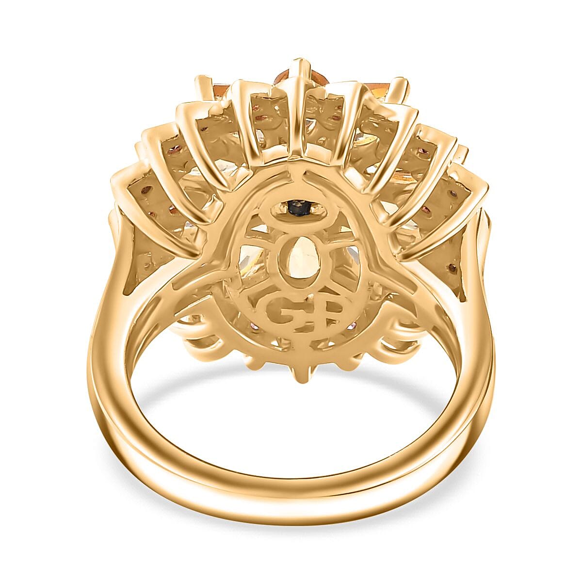 GP Black Spinel & Multi Gemstones Cluster Ring in 18K Vermeil Yellow Gold Plated Sterling Silver 3.50 Ct.