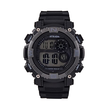 STRADA Electronic Movement 3ATM Water Resistant Multifunctional LED Dial Watch with Black Colour Strap