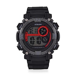 STRADA Electronic Movement 3ATM Water Resistant Blue Multifunctional LED Dial Watch with Black Colour TPU Strap