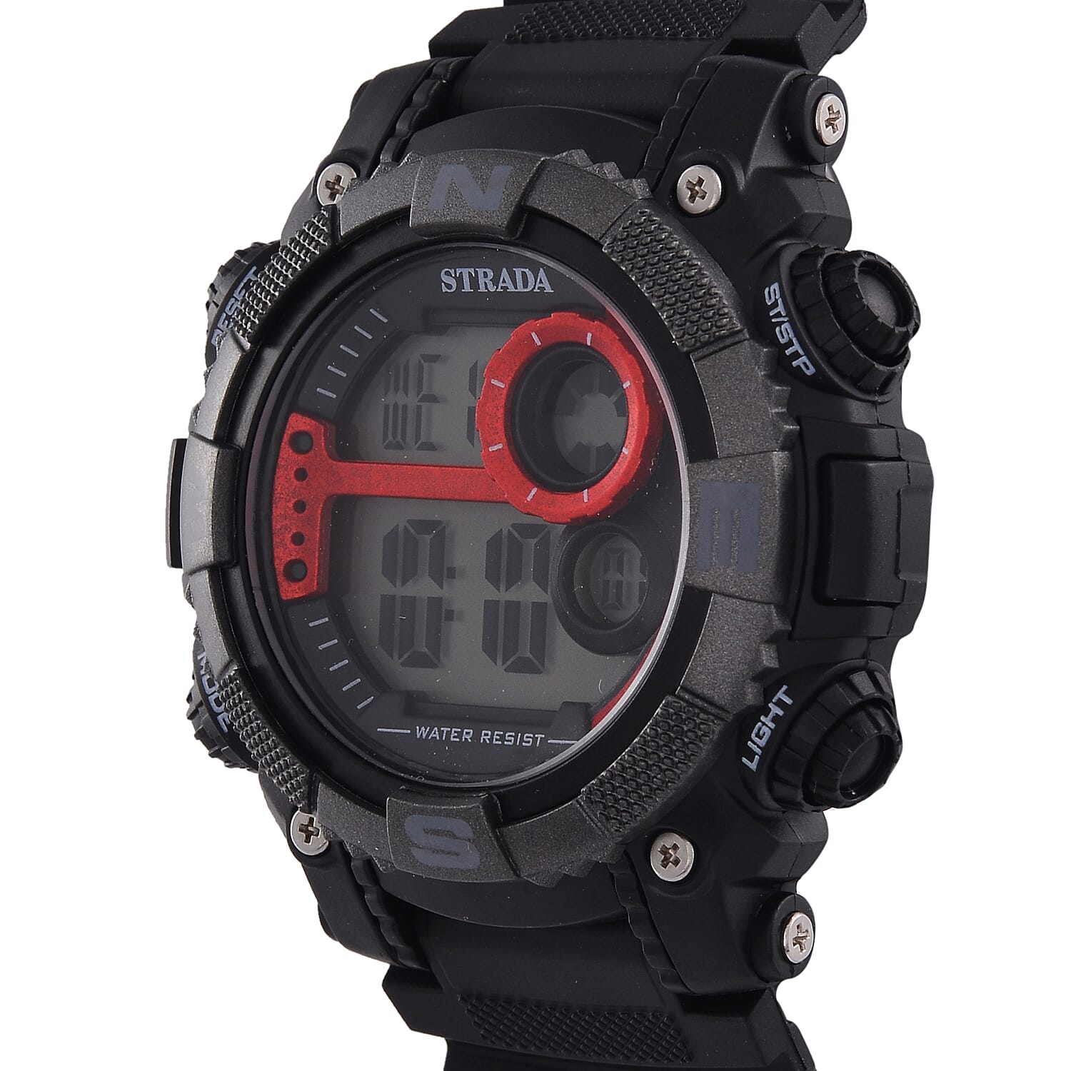 STRADA Electronic Movement 3ATM Water Resistant Red Multifunctional LED Dial Watch with Black Colour Strap