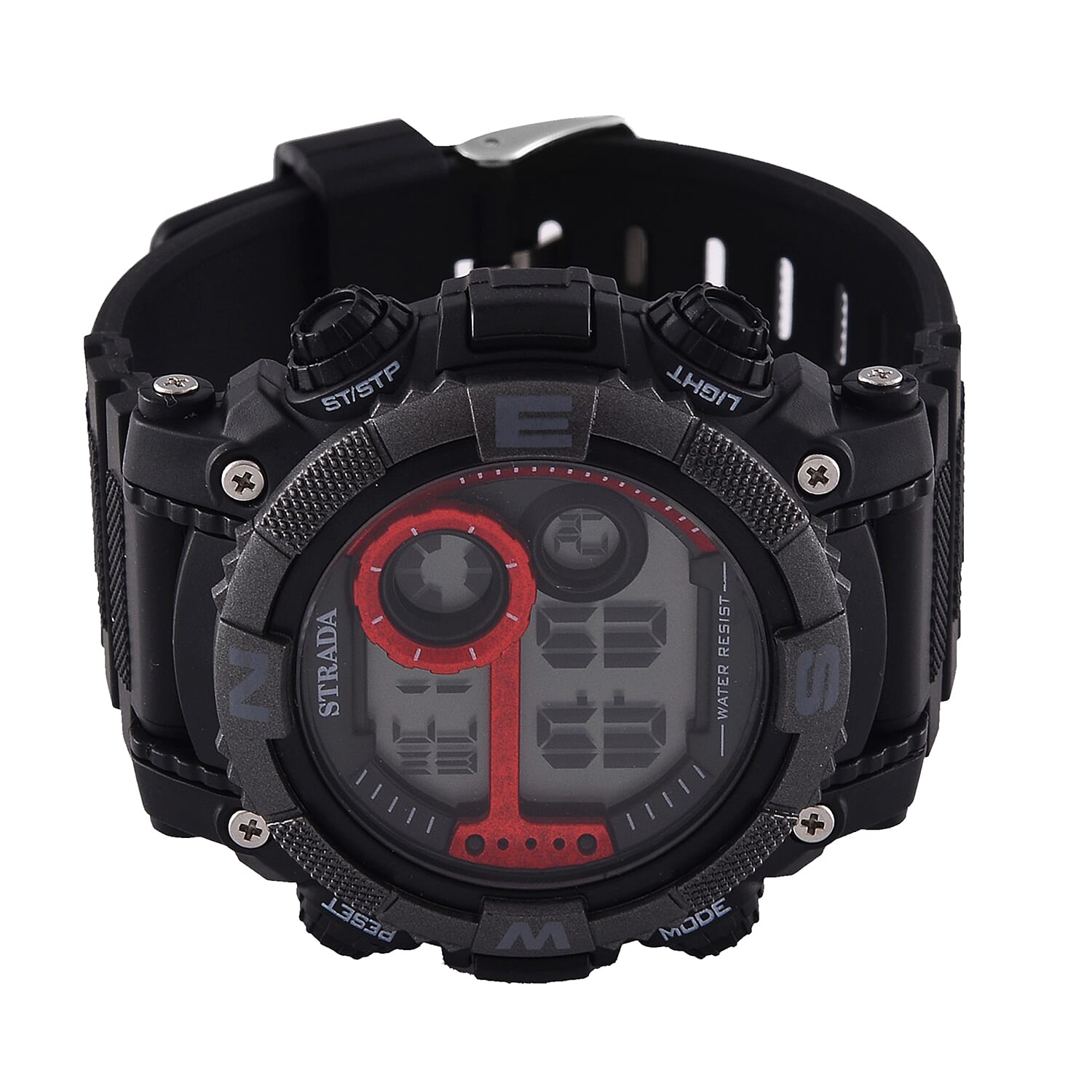 STRADA Electronic Movement 3ATM Water Resistant Red Multifunctional LED Dial Watch with Black Colour Strap