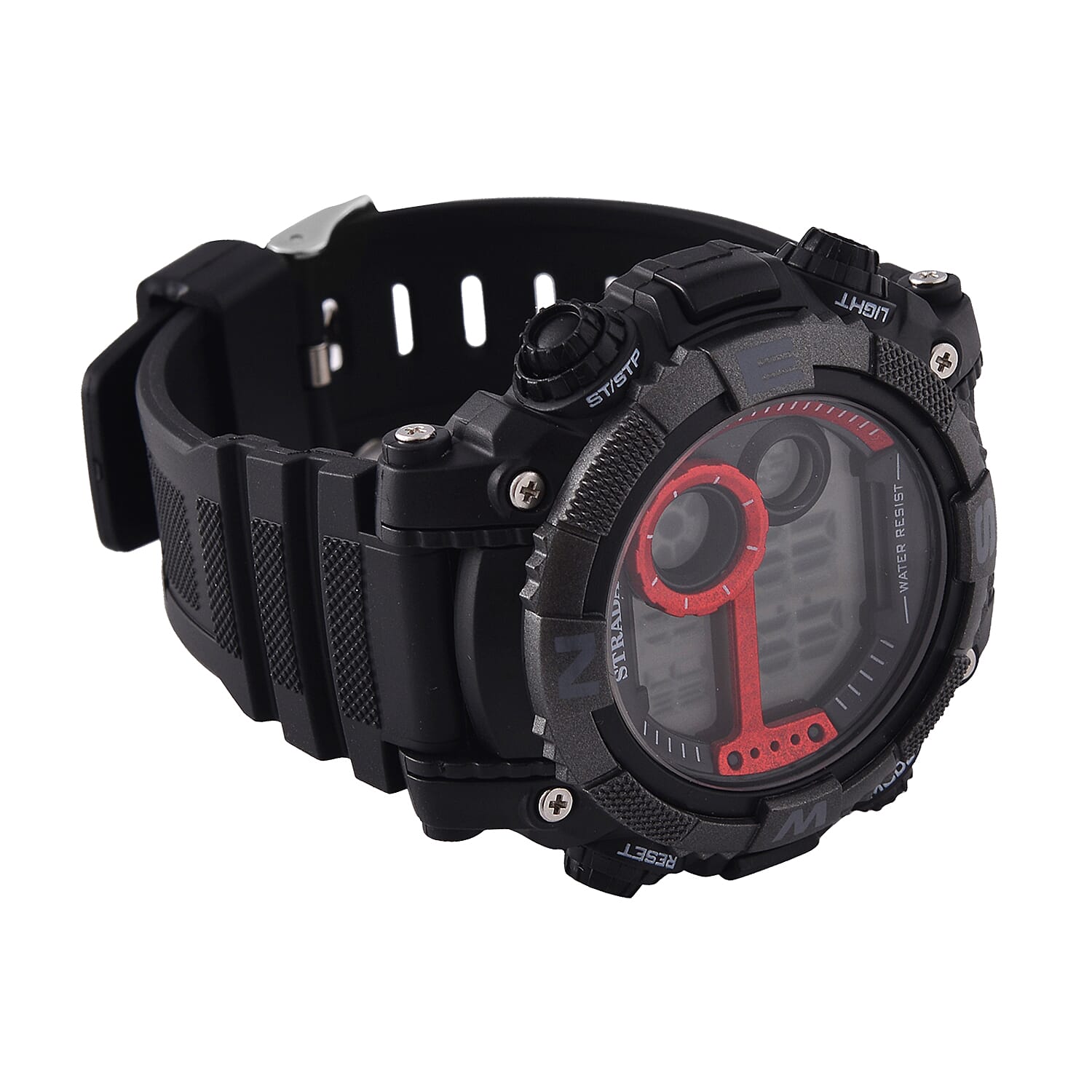 STRADA Electronic Movement 3ATM Water Resistant Red Multifunctional LED Dial Watch with Black Colour Strap