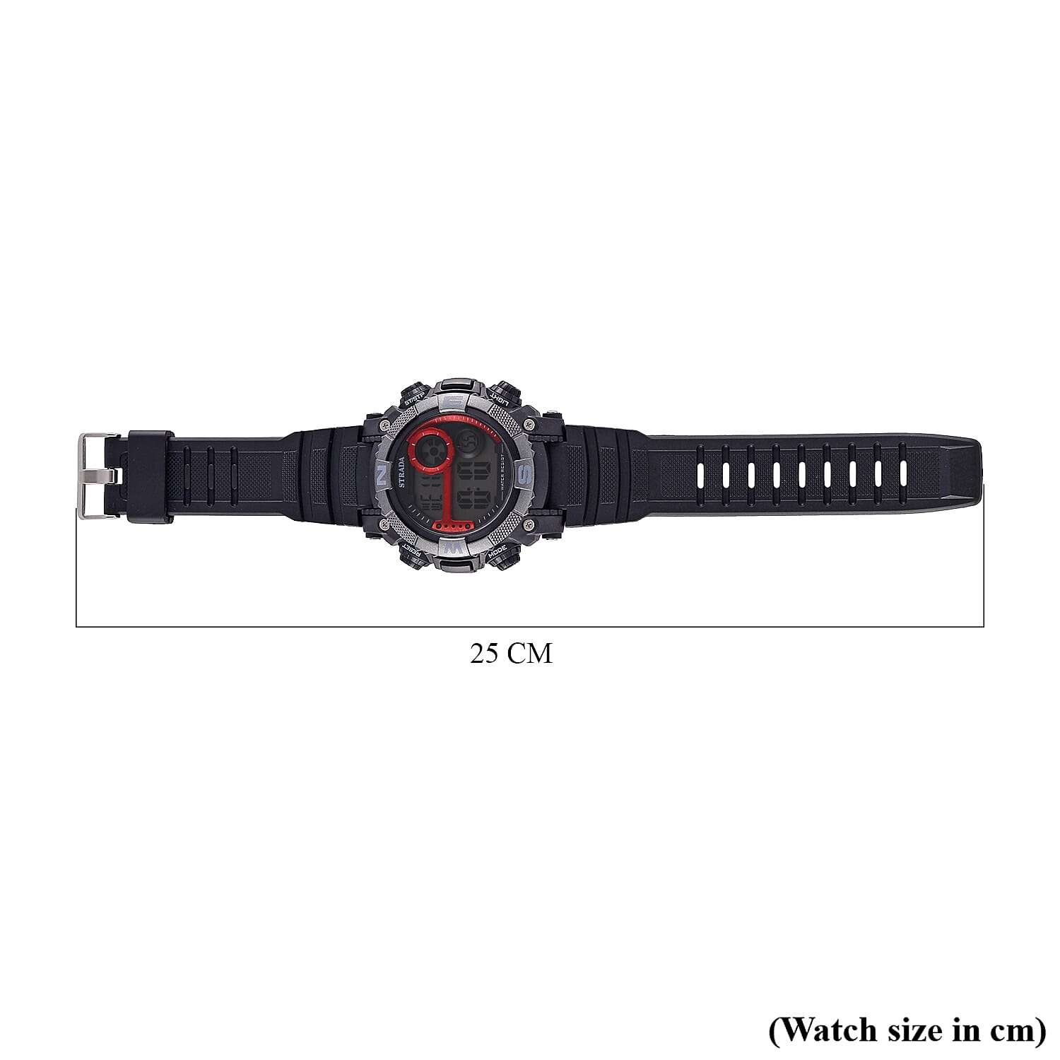 STRADA Electronic Movement 3ATM Water Resistant Red Multifunctional LED Dial Watch with Black Colour Strap