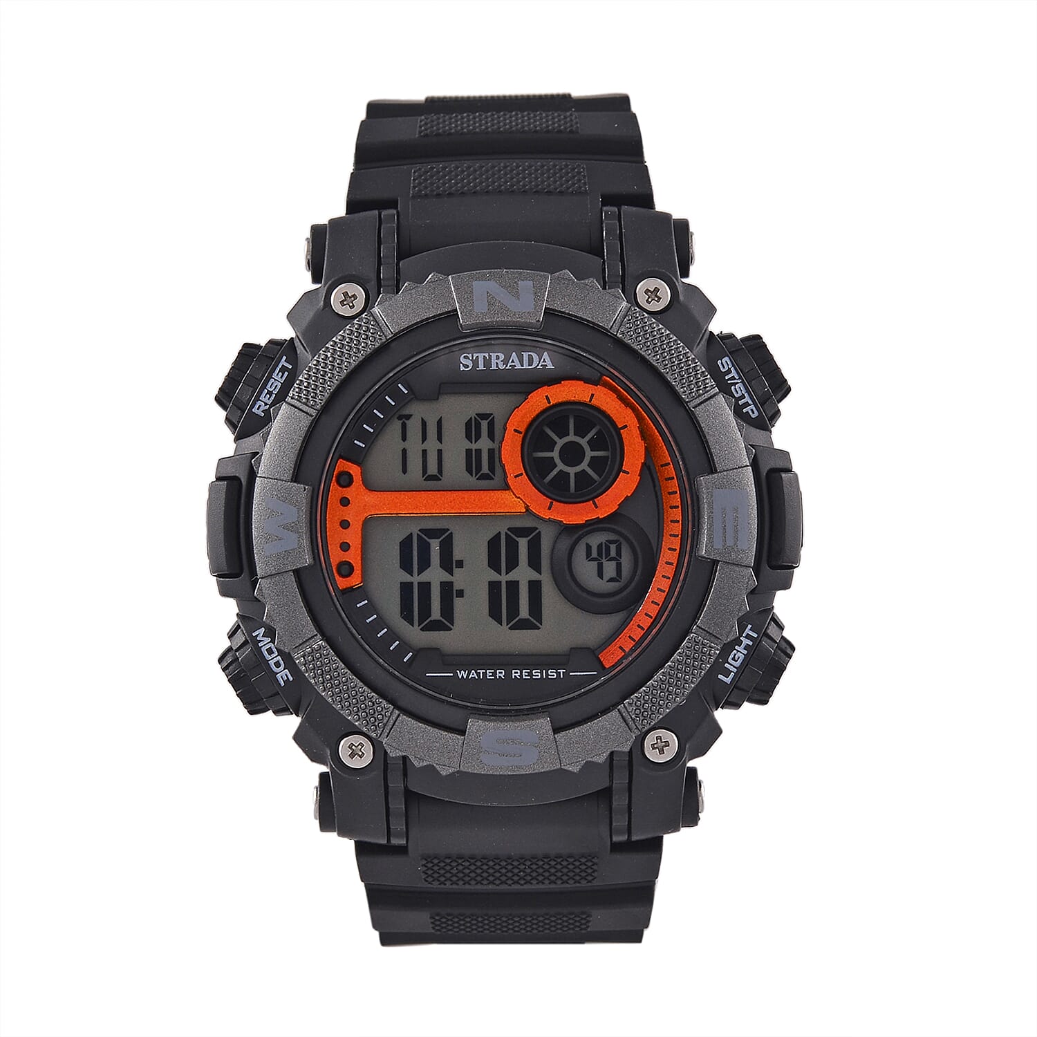 STRADA Electronic Movement 3ATM Water Resistant Orange Multifunctional LED Dial Watch with Black Colour Strap