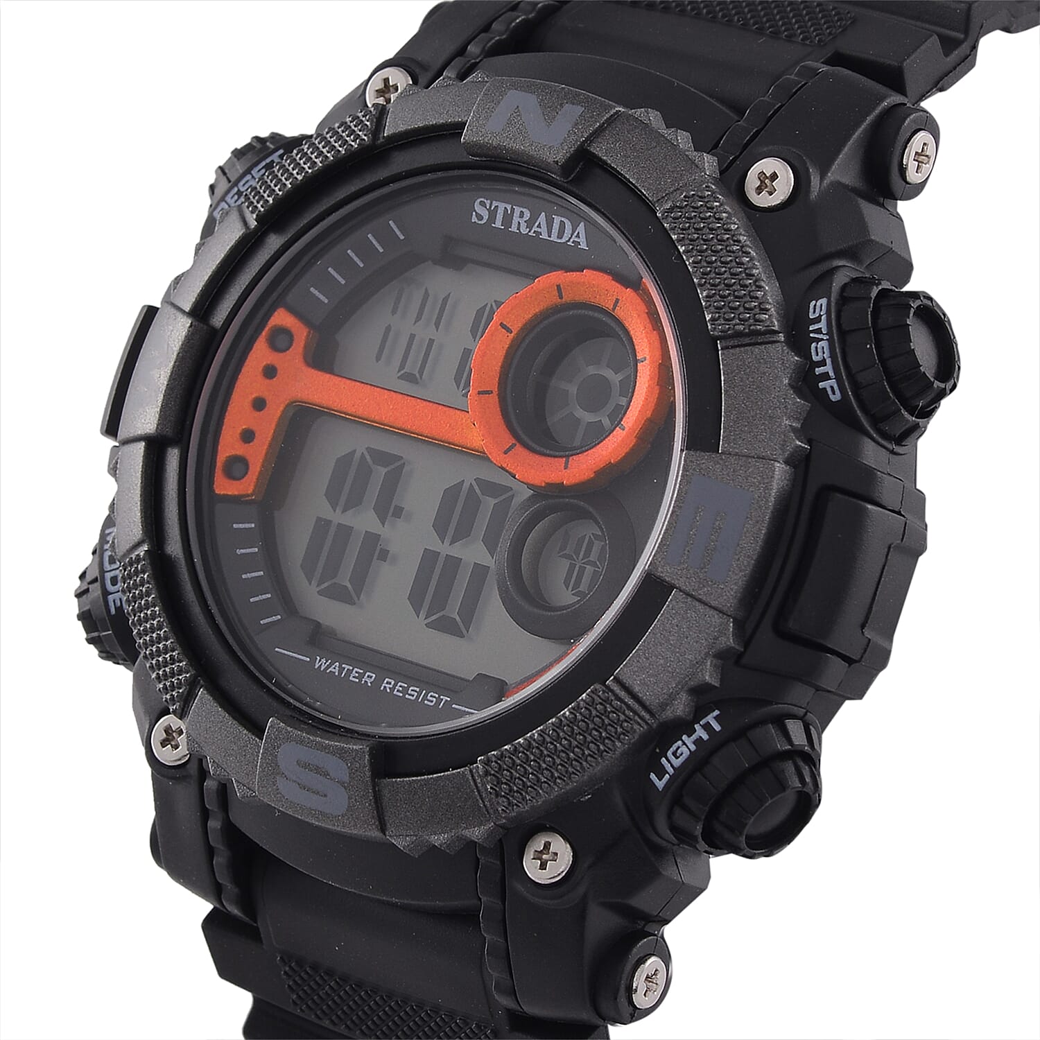 STRADA Electronic Movement 3ATM Water Resistant Orange Multifunctional LED Dial Watch with Black Colour Strap