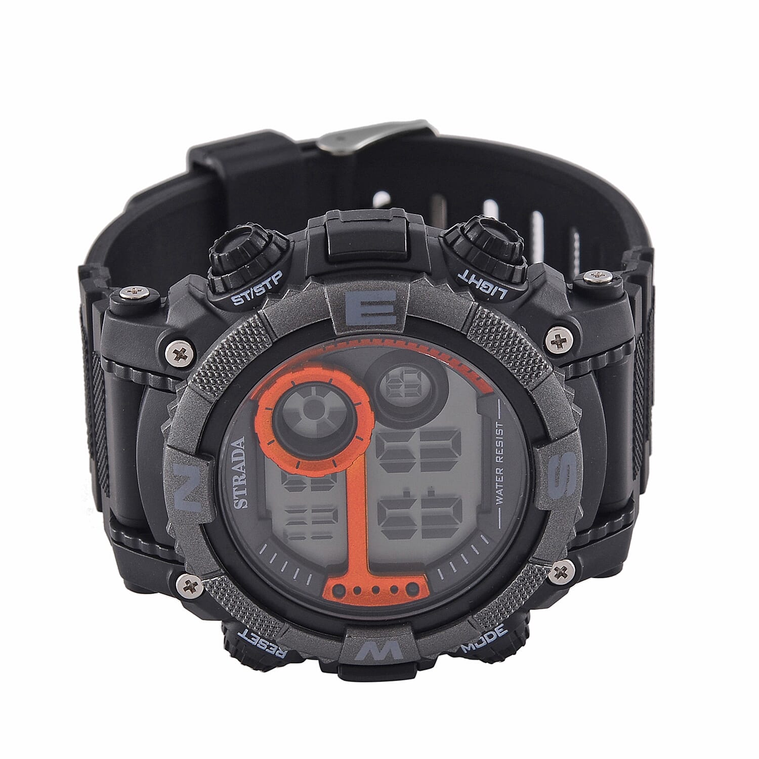 STRADA Electronic Movement 3ATM Water Resistant Orange Multifunctional LED Dial Watch with Black Colour Strap