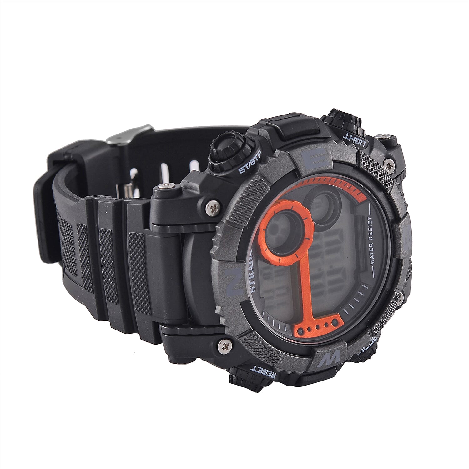 STRADA Electronic Movement 3ATM Water Resistant Orange Multifunctional LED Dial Watch with Black Colour Strap