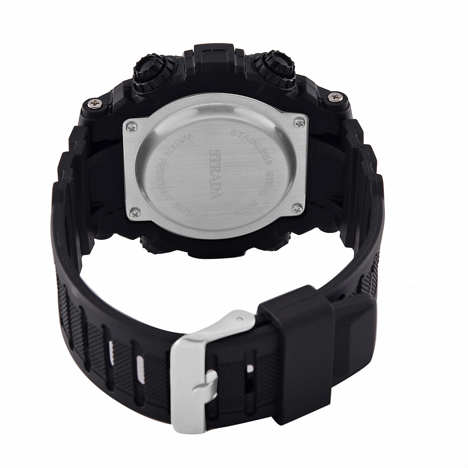 STRADA Electronic Movement 3ATM Water Resistant Orange Multifunctional LED Dial Watch with Black Colour Strap