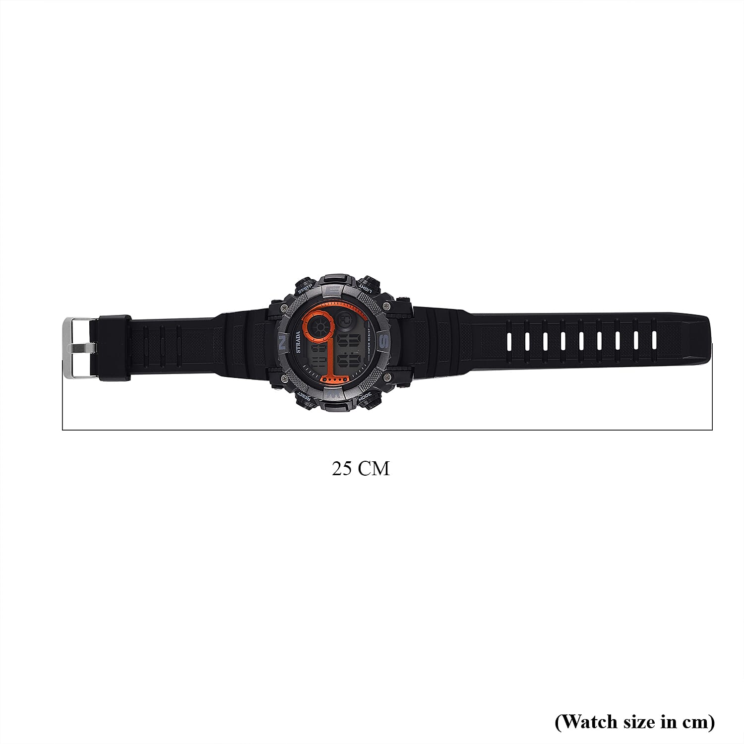 STRADA Electronic Movement 3ATM Water Resistant Orange Multifunctional LED Dial Watch with Black Colour Strap