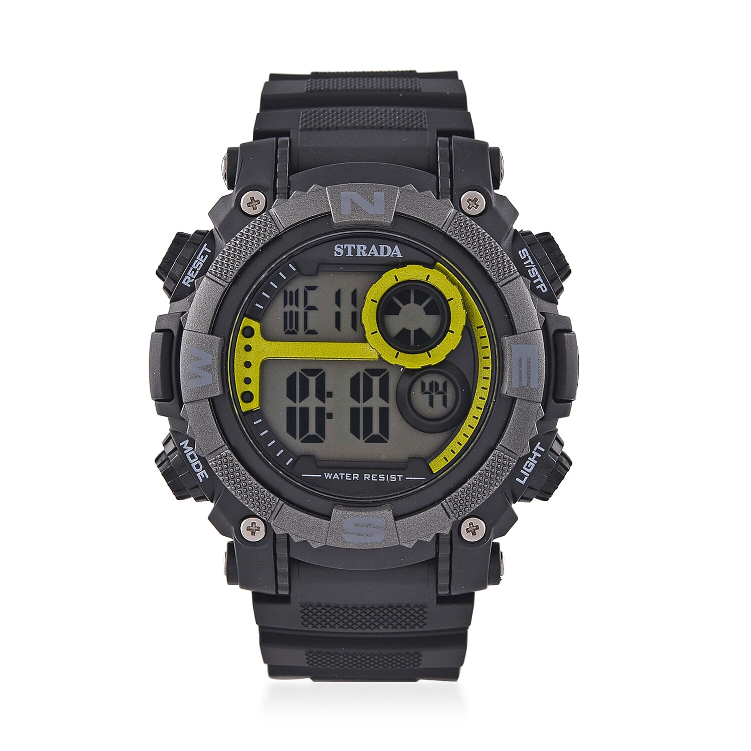 STRADA Electronic Movement 3ATM Water Resistant Green Multifunctional LED Dial Watch with Black Colour Strap