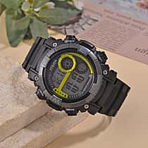 STRADA Electronic Movement 3ATM Water Resistant Green Multifunctional LED Dial Watch with Black Colour Strap