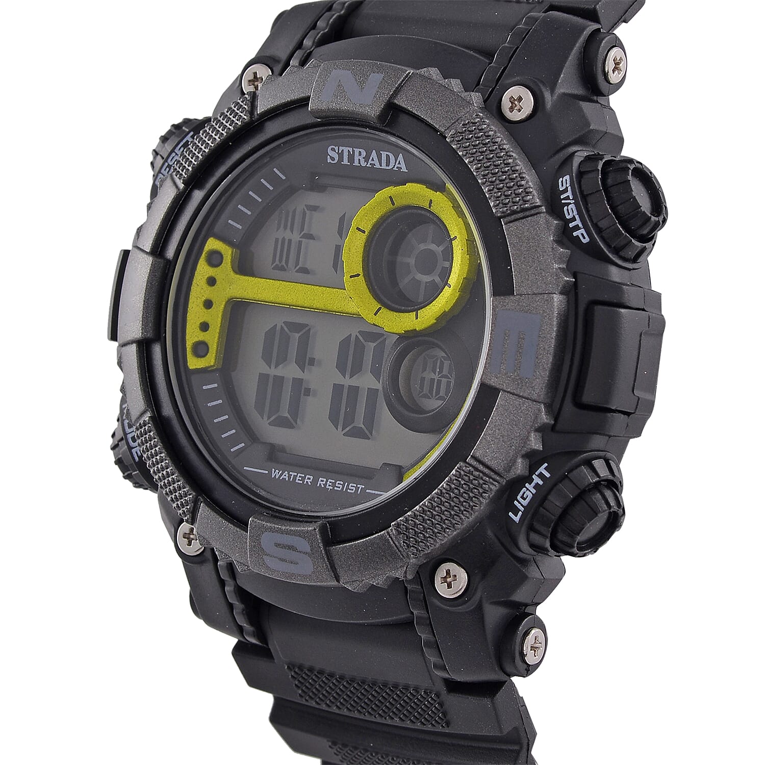 STRADA Electronic Movement 3ATM Water Resistant Green Multifunctional LED Dial Watch with Black Colour Strap