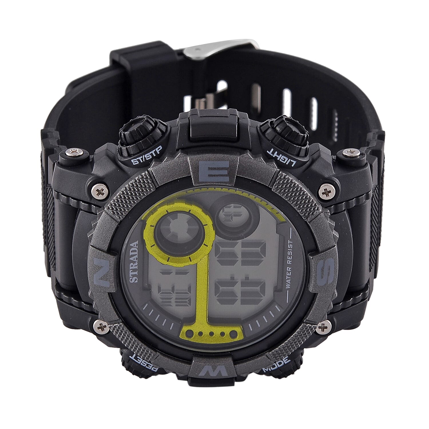 STRADA Electronic Movement 3ATM Water Resistant Green Multifunctional LED Dial Watch with Black Colour Strap