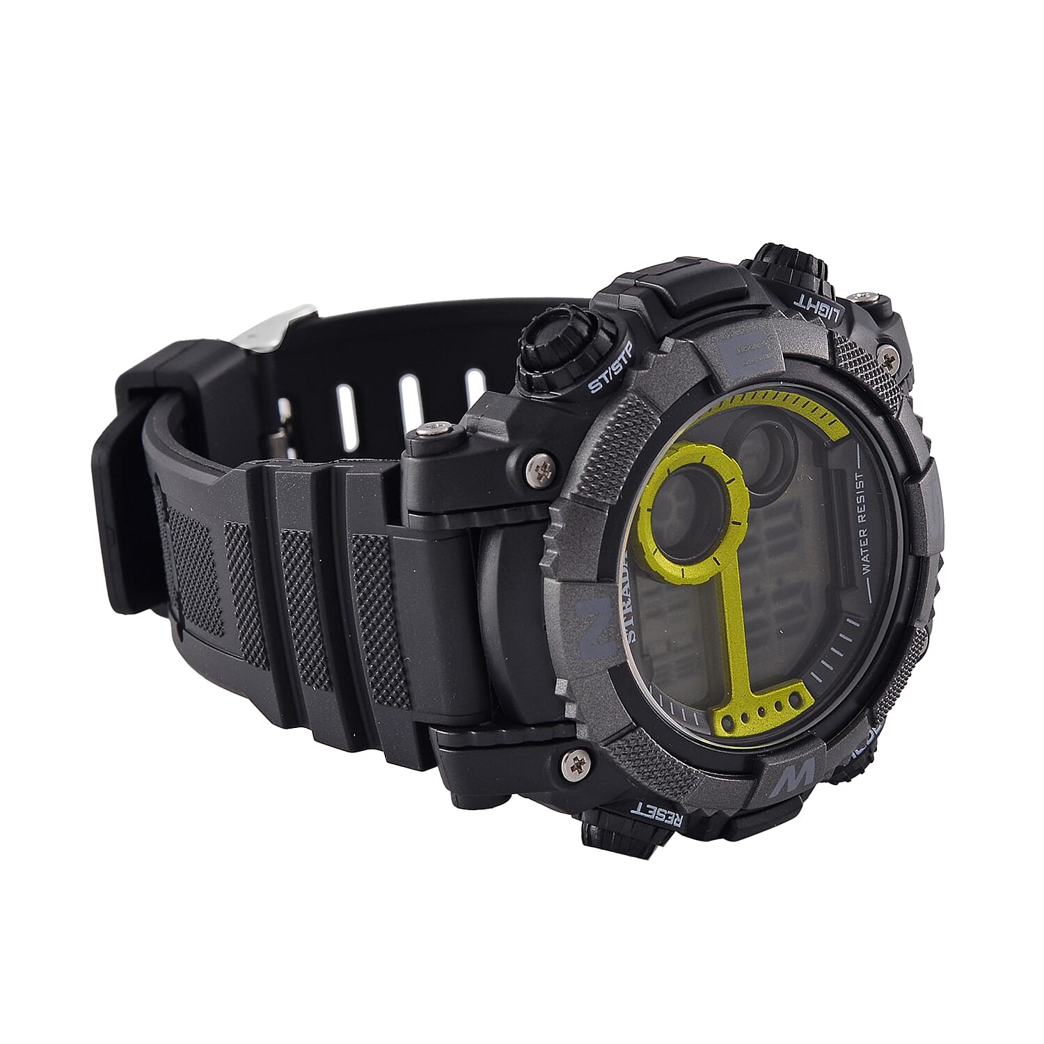 STRADA Electronic Movement 3ATM Water Resistant Green Multifunctional LED Dial Watch with Black Colour Strap