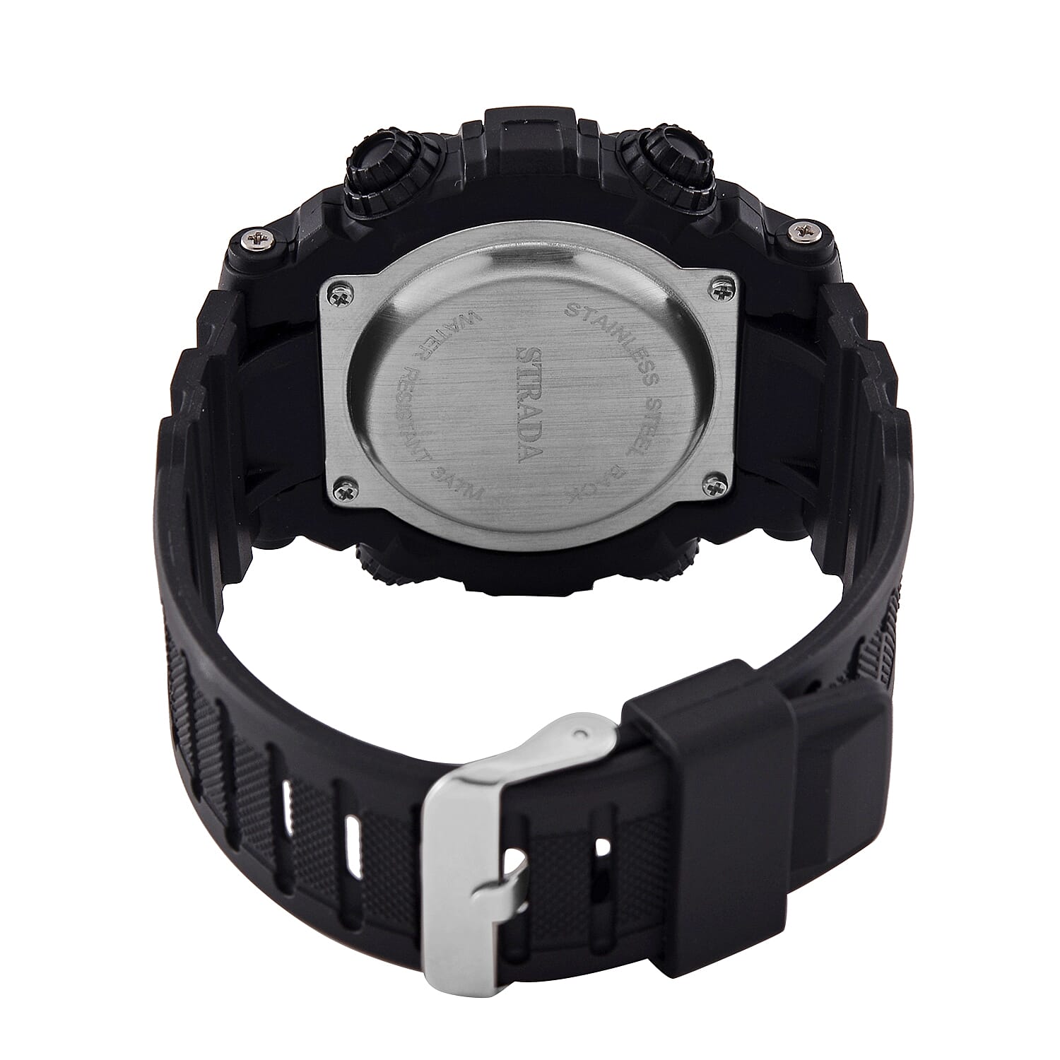 STRADA Electronic Movement 3ATM Water Resistant Green Multifunctional LED Dial Watch with Black Colour Strap