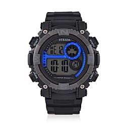 STRADA Electronic Movement 3ATM Water Resistant Blue Multifunctional LED Dial Watch with Black Colour TPU Strap