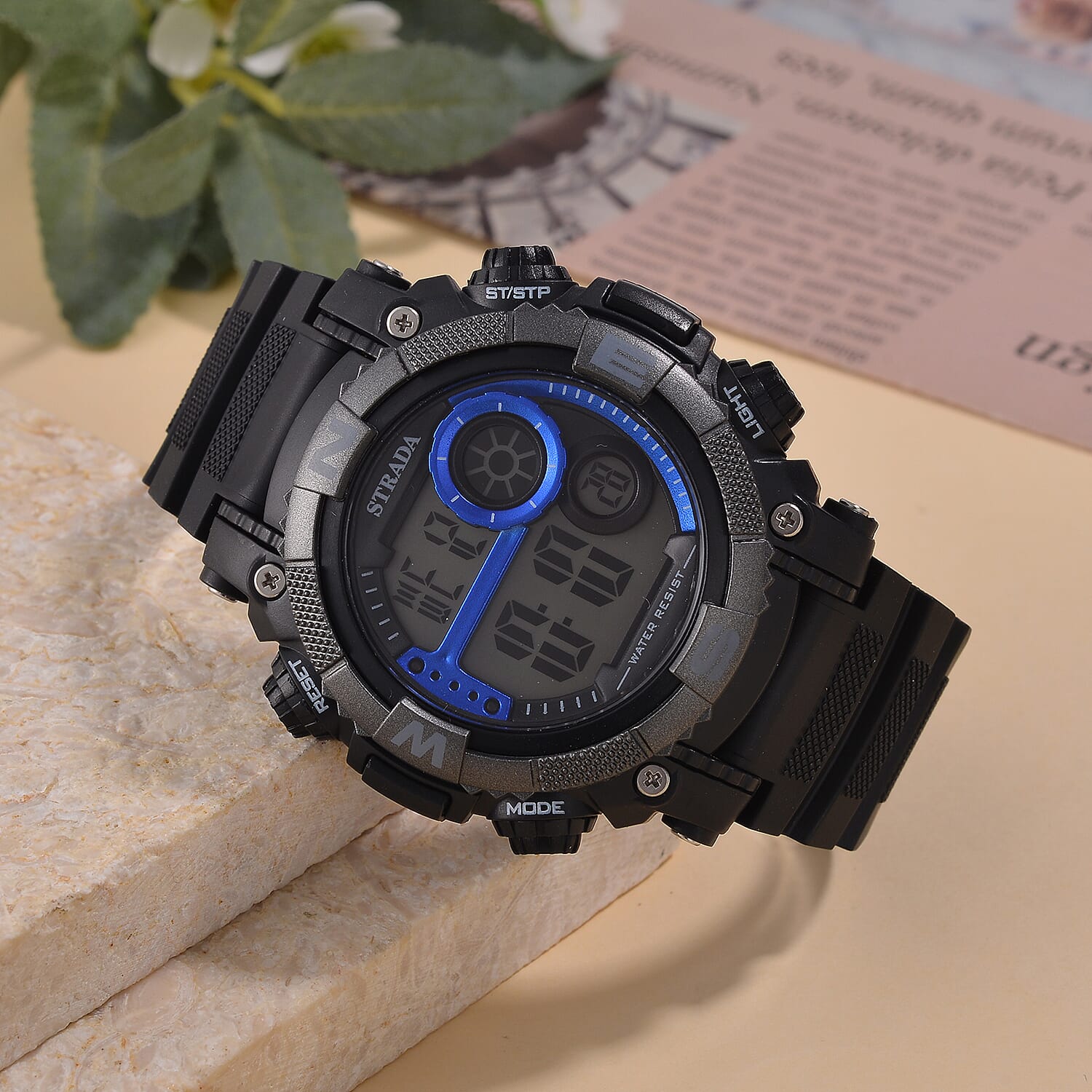 STRADA Electronic Movement 3ATM Water Resistant Blue Multifunctional LED Dial Watch with Black Colour TPU Strap