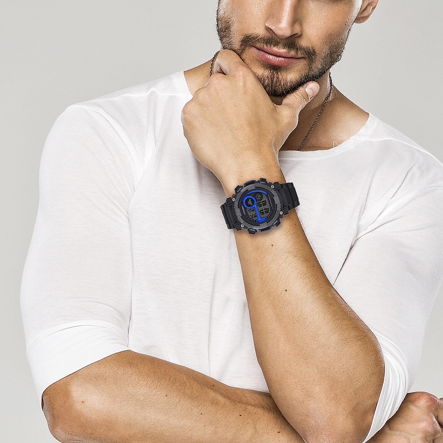 STRADA Electronic Movement 3ATM Water Resistant Blue Multifunctional LED Dial Watch with Black Colour TPU Strap