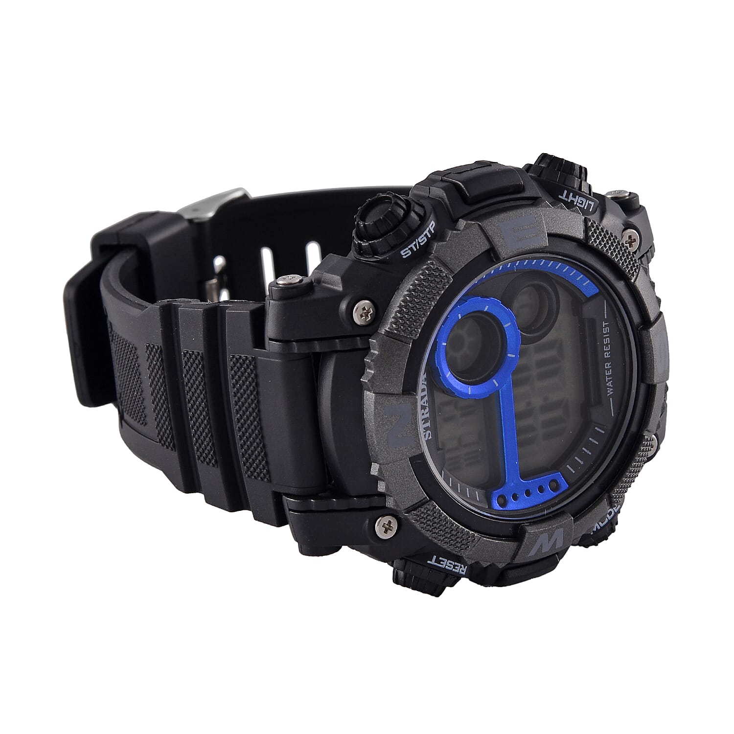 STRADA Electronic Movement 3ATM Water Resistant Blue Multifunctional LED Dial Watch with Black Colour TPU Strap