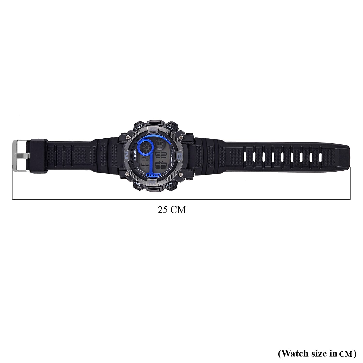 STRADA Electronic Movement 3ATM Water Resistant Blue Multifunctional LED Dial Watch with Black Colour TPU Strap