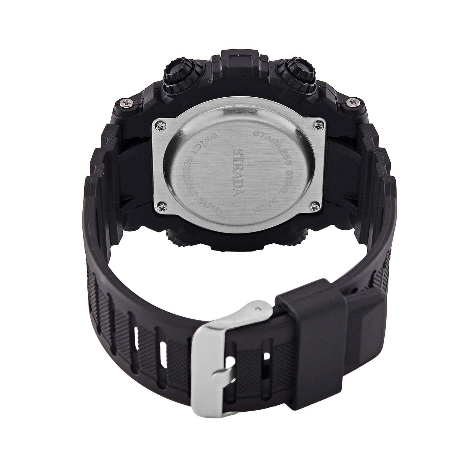 STRADA Electronic Movement 3ATM Water Resistant Gold Multifunctional LED Dial Watch with Black Colour TPU Strap