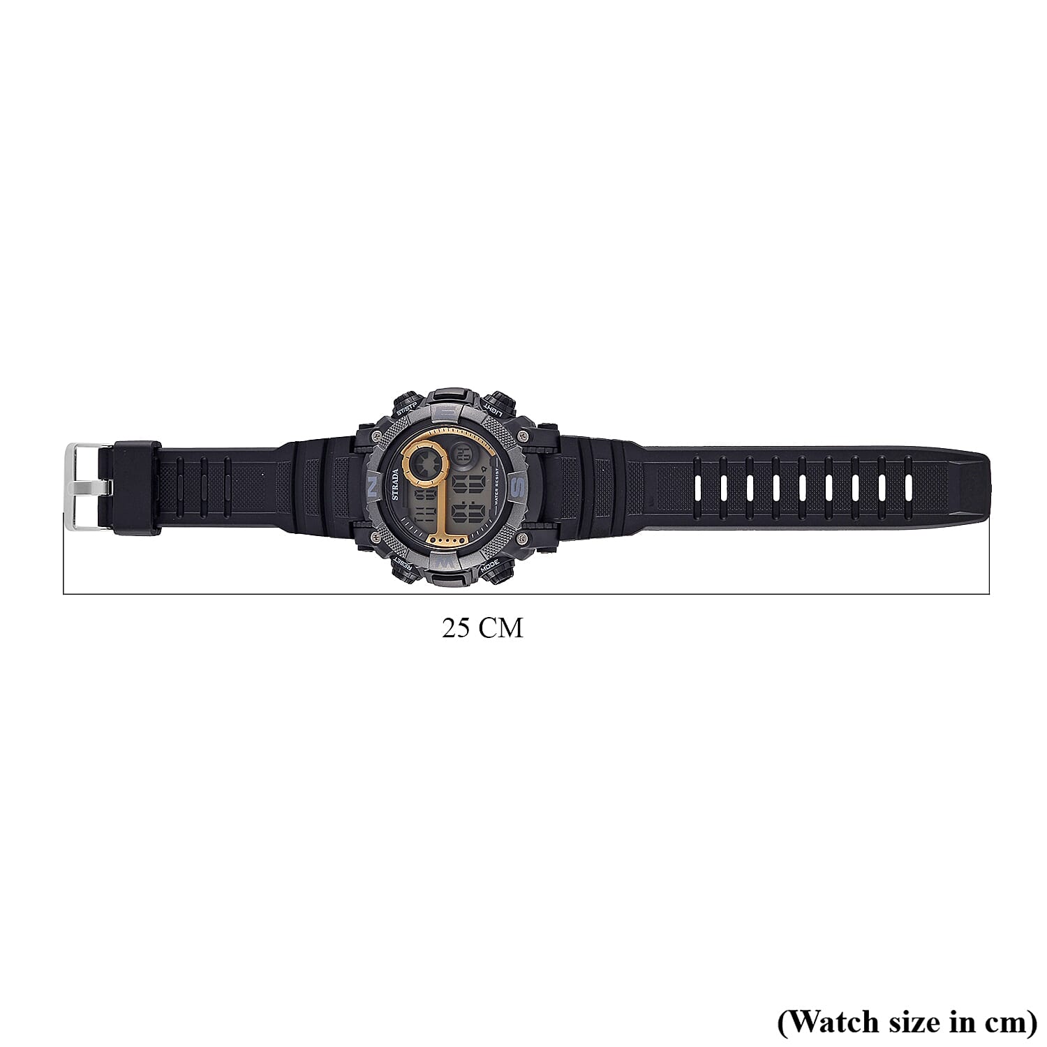 STRADA Electronic Movement 3ATM Water Resistant Gold Multifunctional LED Dial Watch with Black Colour TPU Strap