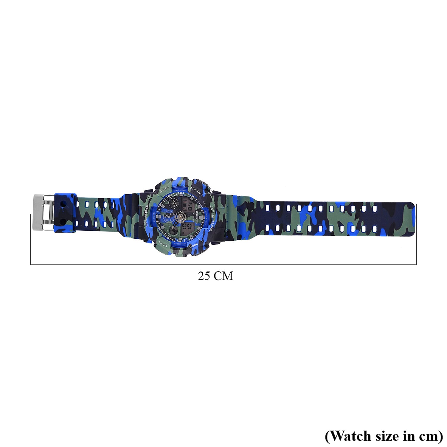 GENOA TIME V2 Double Electronic Movement 3ATM Water Resistant Camouflage Blue Multifunctional LED Dial Watch with TPU Strap