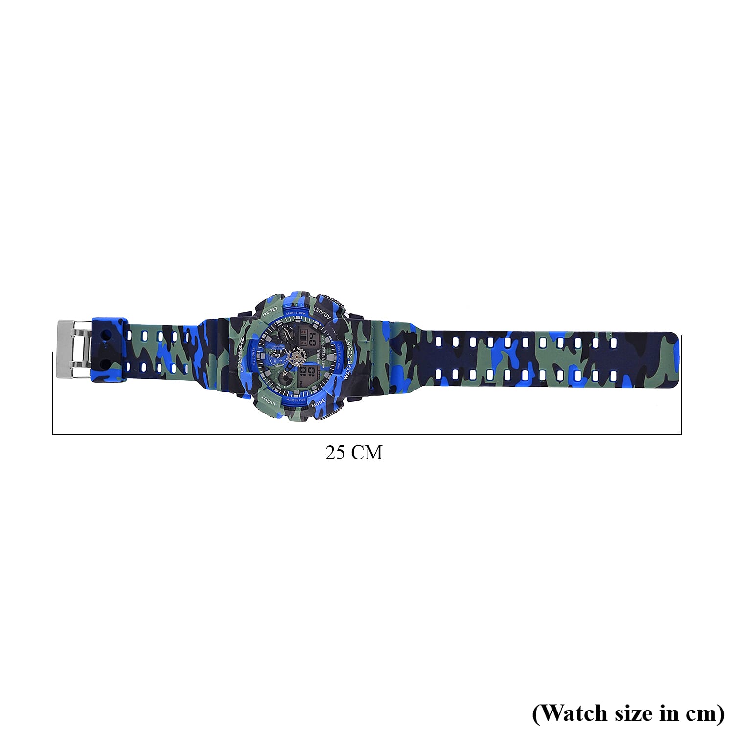 GENOA TIME V2 Double Electronic Movement 3ATM Water Resistant Camouflage Blue Multifunctional LED Dial Watch with TPU Strap