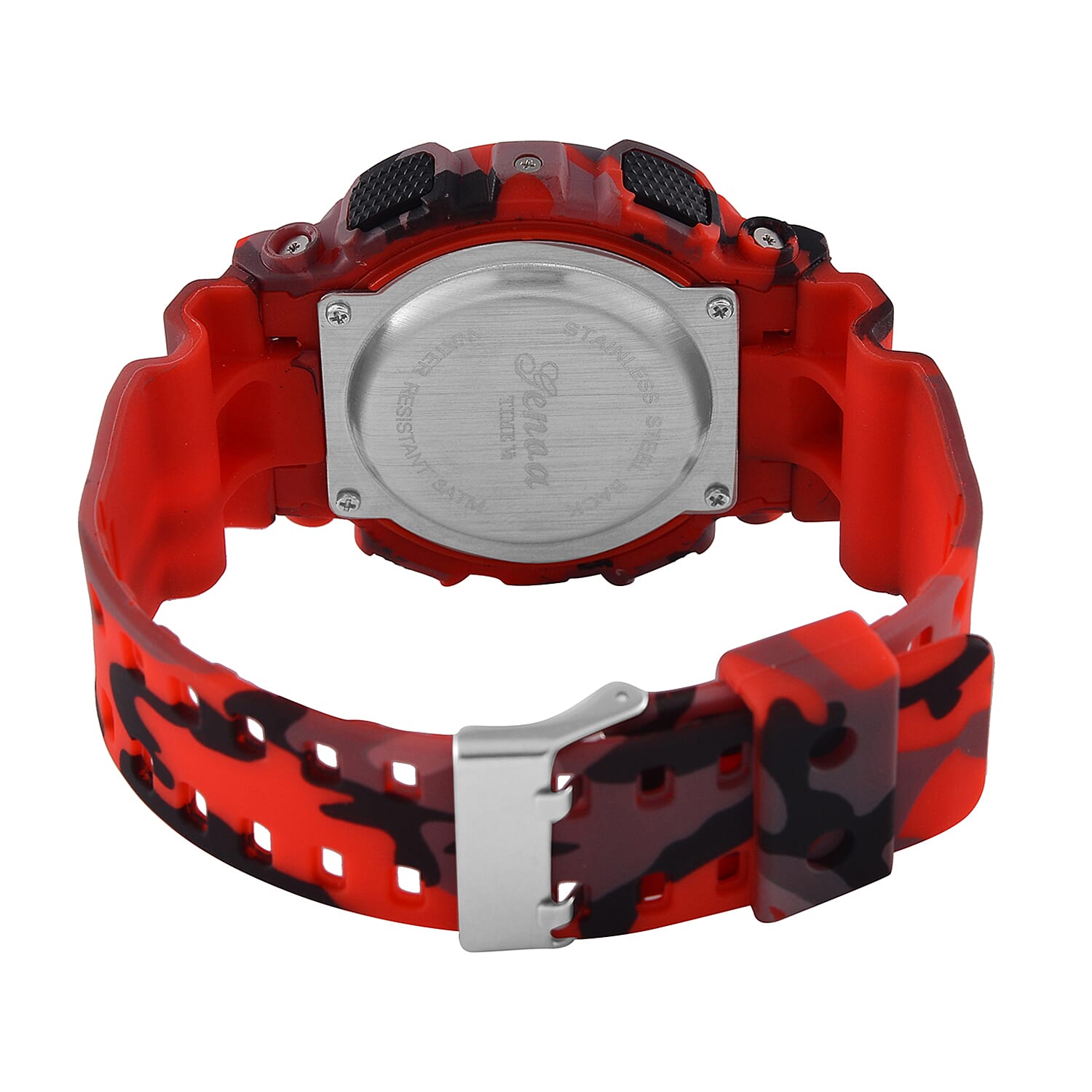 GENOA TIME V2 Double Electronic Movement 3ATM Water Resistant Camouflage Red Multifunctional LED Dial Watch with TPU Strap