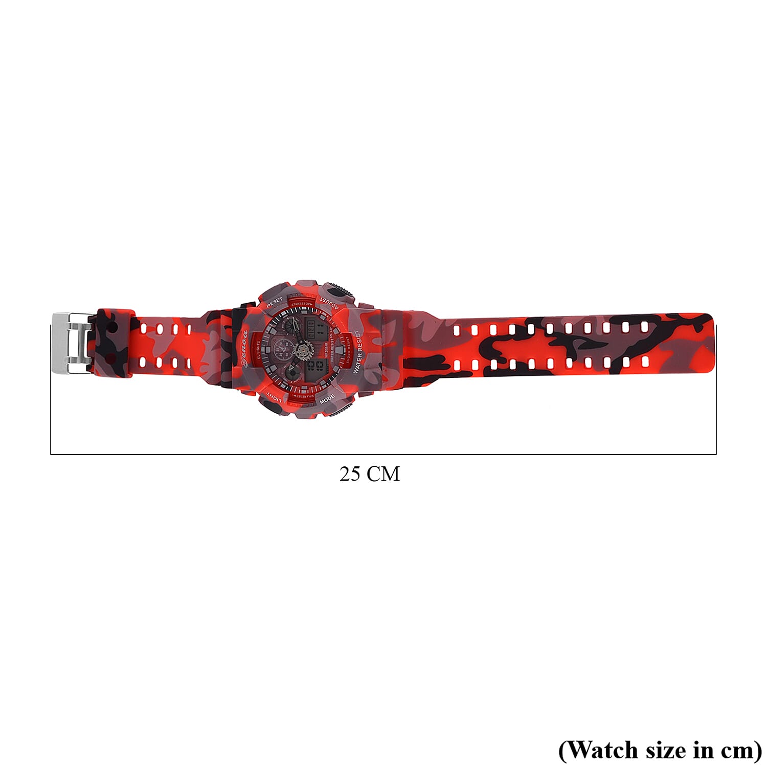 GENOA TIME V2 Double Electronic Movement 3ATM Water Resistant Camouflage Red Multifunctional LED Dial Watch with TPU Strap