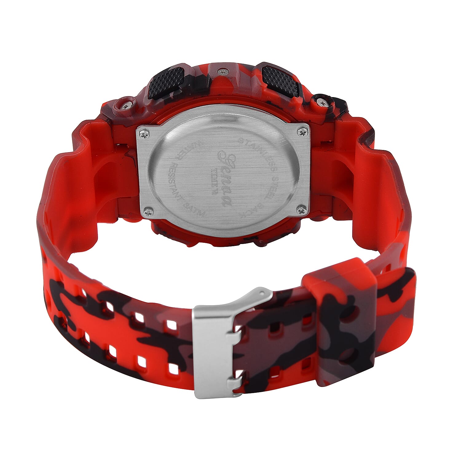GENOA TIME V2 Double Electronic Movement 3ATM Water Resistant Camouflage Red Multifunctional LED Dial Watch with TPU Strap