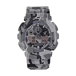 GENOA TIME V2 Double Electronic Movement 3ATM Water Resistant Camouflage Black Multifunctional LED Dial Watch with TPU Strap
