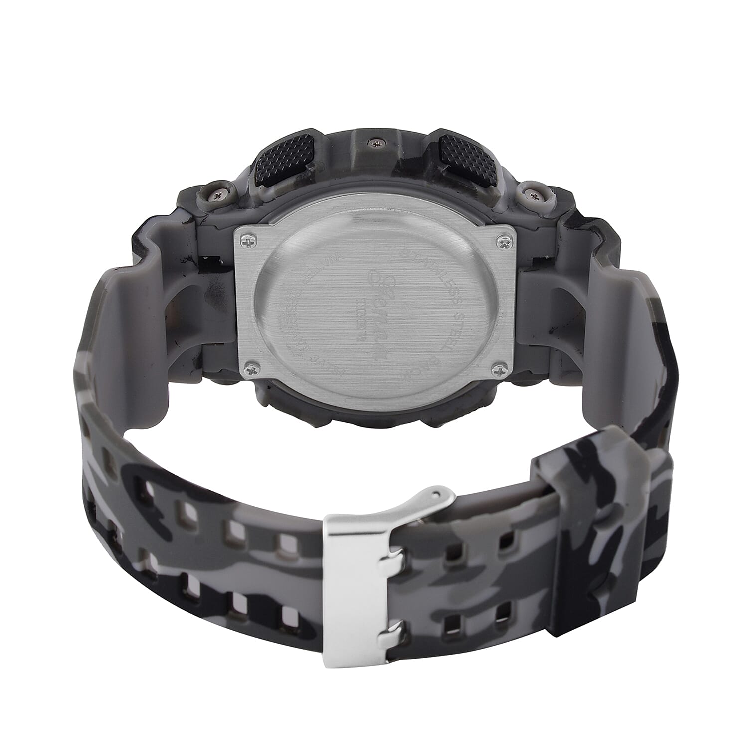GENOA TIME V2 Double Electronic Movement 3ATM Water Resistant Camouflage Grey Multifunctional LED Dial Watch with TPU Strap