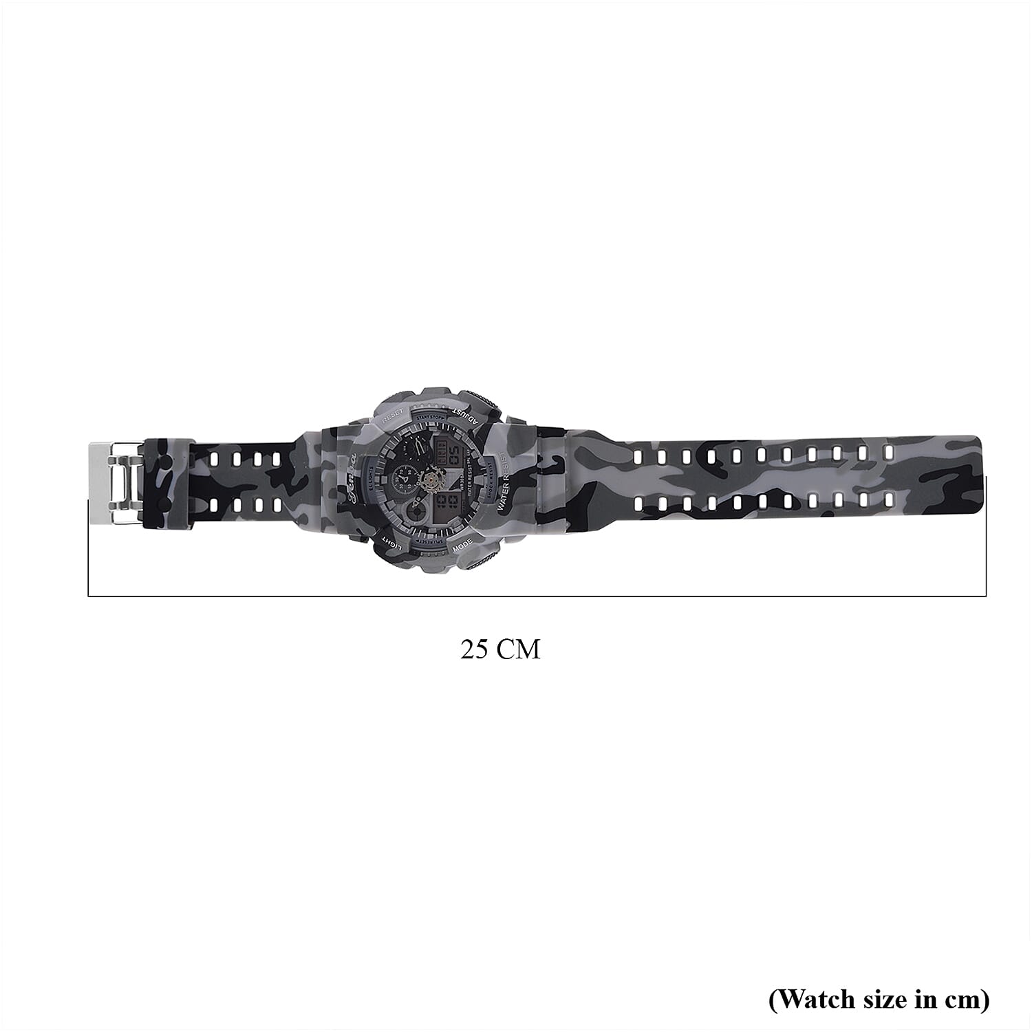 GENOA TIME V2 Double Electronic Movement 3ATM Water Resistant Camouflage Grey Multifunctional LED Dial Watch with TPU Strap